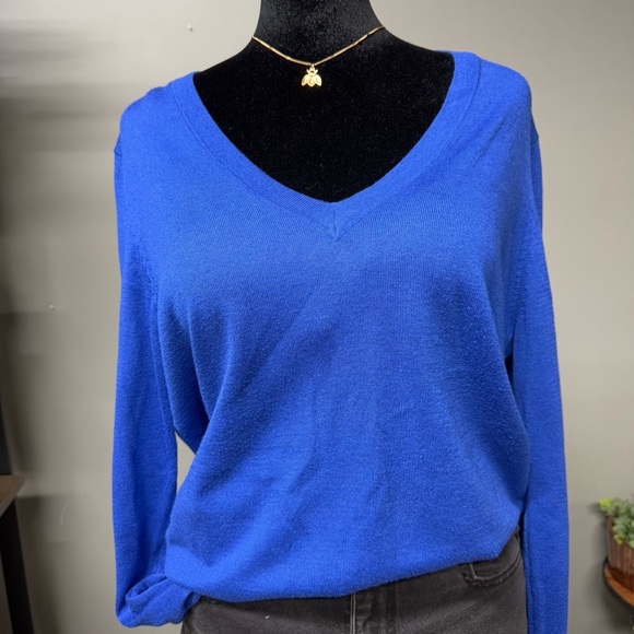 Lauren Ralph Lauren royal blue v neck sweater modal silk blend womens large - Picture 5 of 7